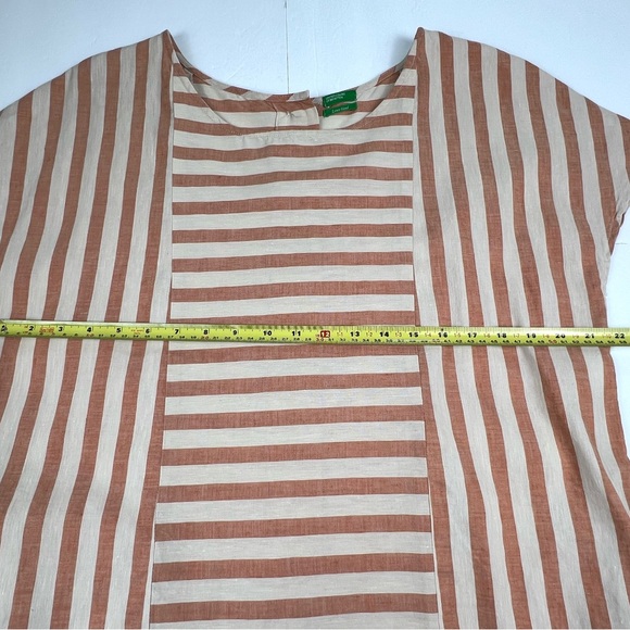 United Colors of Benetton Striped Linen Blend Shift Dress L Red&Natural Coastal - Picture 7 of 12